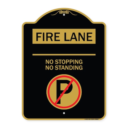 Signmission Fire Lane No Stopping No Standing W/ No ParkingHeavy-Gauge Aluminum Sign, 18" x 24", BG-1824-24002 A-DES-BG-1824-24002